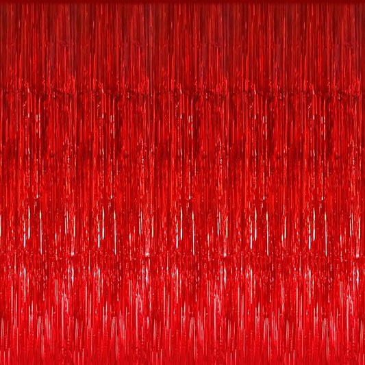 GOER 3.2 ft x 8.2 ft Metallic Tinsel Foil Fringe Curtains Party Photo Backdrop Party Streamers for Birthday,Graduation,New Year Eve Decorations Wedding Decor (1 Pack, Red)