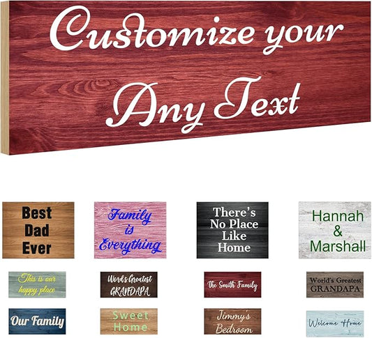 Custom Sign Personalized Wooden Signs for Home Customized Decorative Sign with Text for Wall Doors Bar Business Office Yard - 4 Size & 12 Board Colors Options