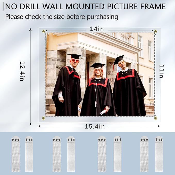 Acrylic Picture Frame for Wall, Clear Diploma Frame, No Drill Floating Frameless Photo Frame for Diploma Certificate Degree Document & Artworks Display, Graduation Gift for Students (1 Pack, 11X14 Straight edge)