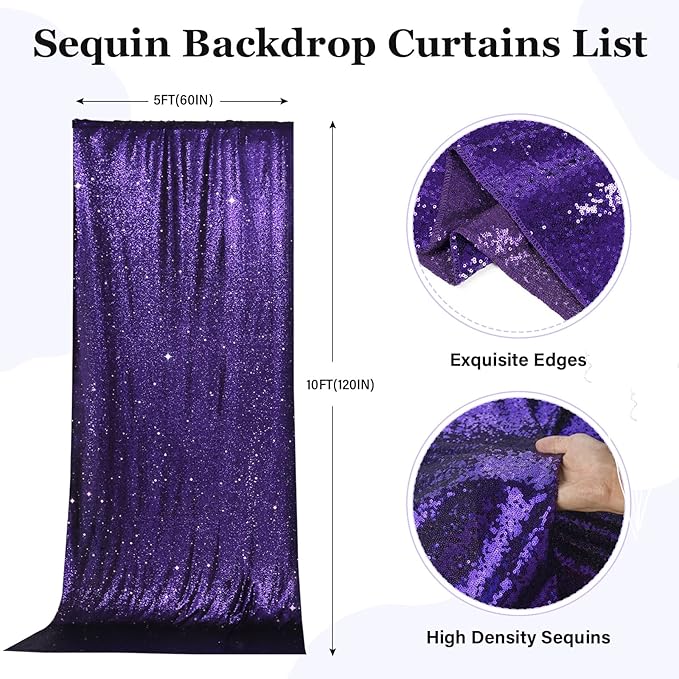 PartyDelight Sequin Backdrop Purple 2 Panels 5Ft x 10FT Photography Photo Booth Back Drop Wall Decoration Outdoor Wedding