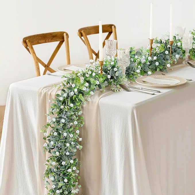 SOMYTING Artificial Eucalyptus Garland 4 Packs 6Ft Faux Eucalyptus Garlands Eucalyptus Leaves Table Greenery Garland Wreath Vines Artificial Vine Plants for Wedding Backdrop Arch Table Party Decor