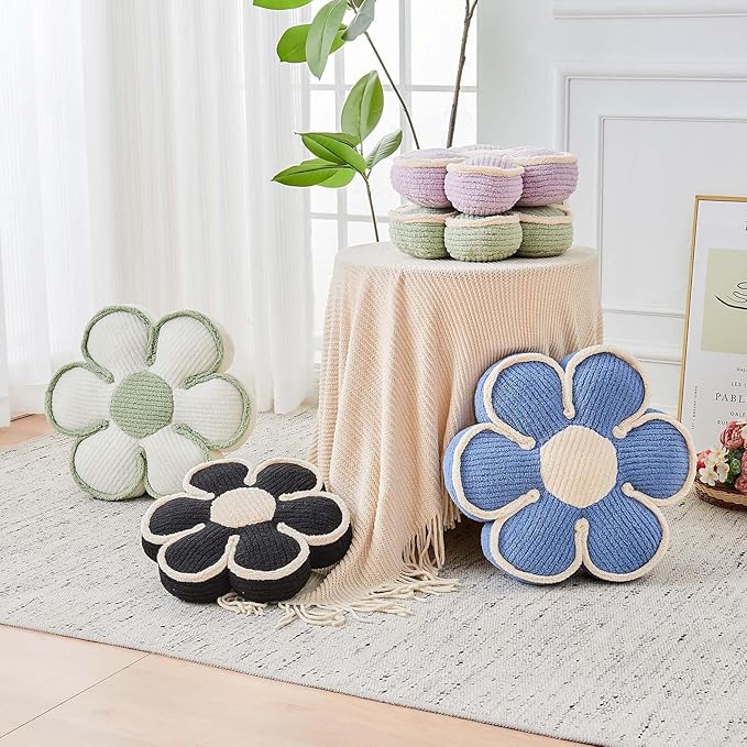 Flower Pillow, Soft Flower Decorative Throw Pillow, Cute Daisy Flower Shaped Seating Floor Cushion Room Décor Plush Pillows for Sofa Couch Bed (13.7 Inch, Blue)