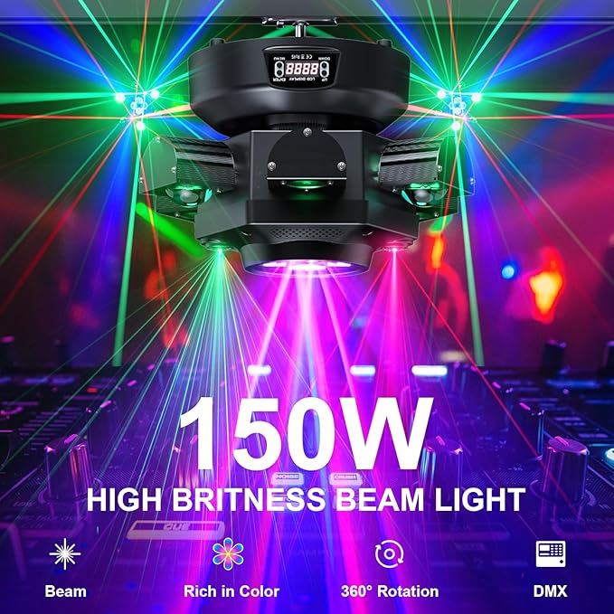 4-Pack Moving Head DJ Lights,150W Party Light with Mixed Lighting Effects, 6 Arms Stage Light Support DMX-512 & Sound Activated, Stage Lights for Party Disco KTV Wedding Club