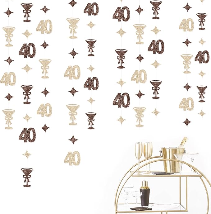 Champagne Gold Brown 40th Birthday Decorations Espresso Martini Garland Streamer Banner Decor for Womens A Tini Bit Older Martini Birthday Cheers to 40 Years Happy 40th Anniversary Bar Party Supplies