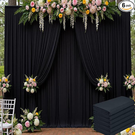 30ft x 15ft Black Wrinkle Free Backdrop Curtain for Parties, Silky Polyester Fabric Wedding Ceiling Drapes, 6 Panels 15ft Photo Back Drop Drapes for Baby Shower Photography Stage Background Cloth