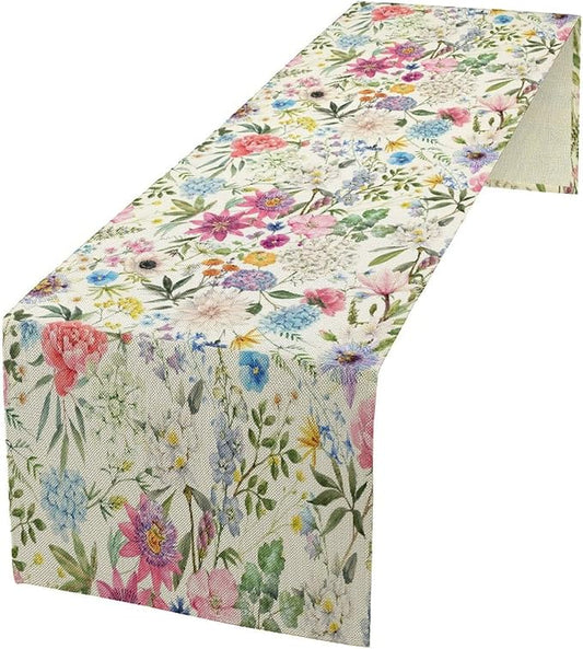 Floral Table Runner Watercolor Peony Rose Flower Kitchen Table Decoration for Indoor and Outdoor Wedding Party 13x90 Inch