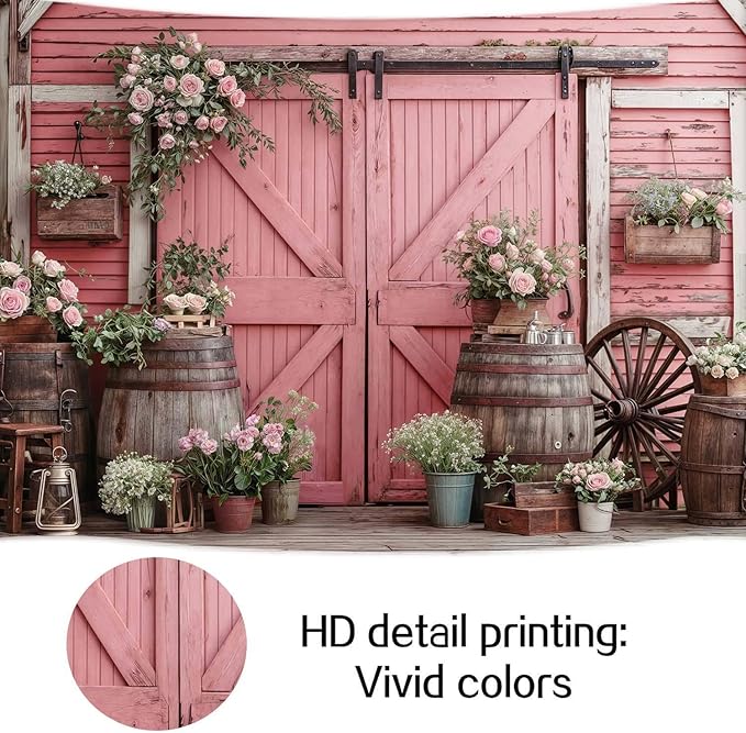 20x10ft Country Wedding Pink Photography Backdrop Rustic Wooden Door Photography Backdrop Farmhouse Flower Western Girl Birthday Baby Shower Wedding Bridal Party Banner Photo Booth Props Background