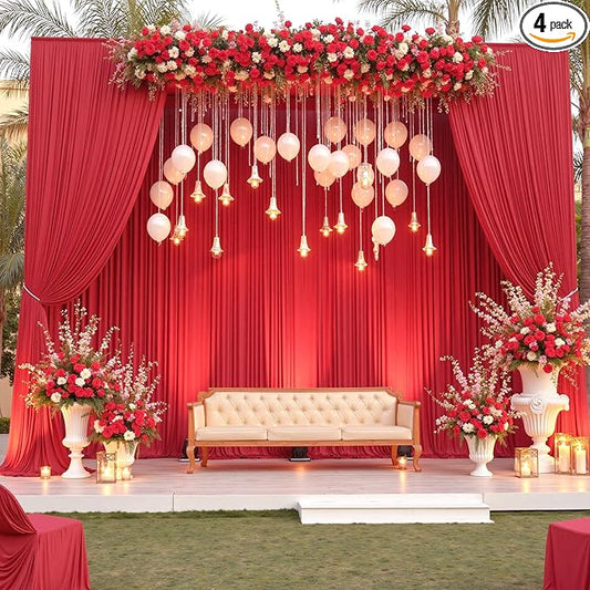 20×12ft Wrinkle Free Red Backdrop Curtain for Wedding Parties,4 Panels 5×12ft Long Soft Silky Polyester Backdrop Drapes Red Photo Back Drop Curtains for Photography Stage Christmas Background Cloth