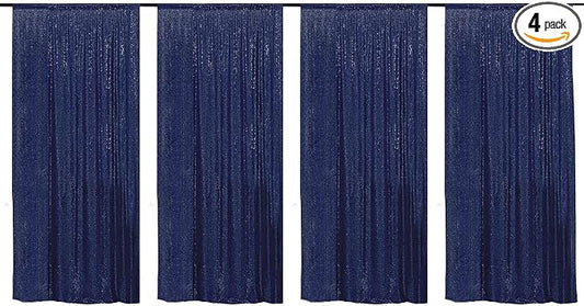 JYFLZQ Navy Blue Sequin Backdrop Curtains 2ft x 8ft 4 Panel Glitter Photo Booth Backdrops Sparkly Photography Background Drapes for Parties Wedding Bridal Showers