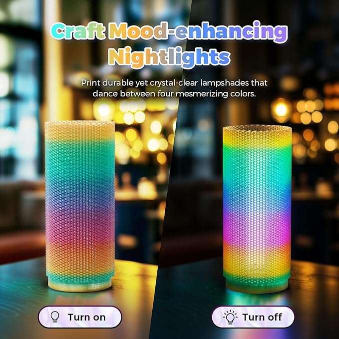 FLASHFORGE Translucent Glitter PLA Crystal Rainbow Candy Filament, Shiny Sparkling Gradient 3D Printer Filament, Fast Color Change Between Yellow Pink Blue Green, Adjustable Transparency
