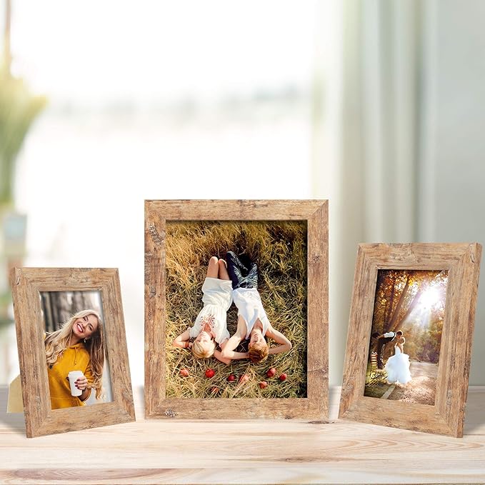 8x10 Picture Frame Set of 4, High Definition Real Glass Rustic Brown Frame, 8 x 10 Wood Photo Frames for Desktop Display and Wall Mounting