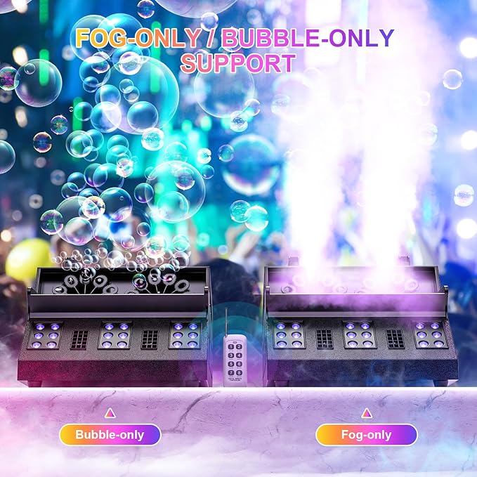 2000W Fog Machine, 3 in 1 Fog Bubble Machine with 2 Bubble Fans, 18 RGB LED Lights Smoke Bubble ALL IN ONE Fog Machine, Bubble Machine for Halloween Christmas Party Wedding, 3 Pack
