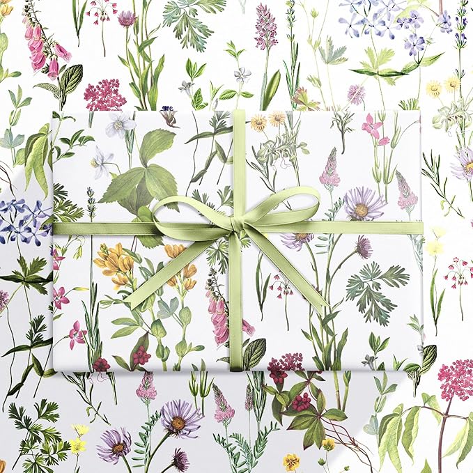 RUSPEPA Floral Wrapping Paper Roll for Women Girls, Mini Roll, Elegant Wild Flower Design Gift Wrap Paper Perfect for Birthdays, Bridal Shower, Spring, Wedding, Mother's Day, 17 Inch x 16.4 Feet