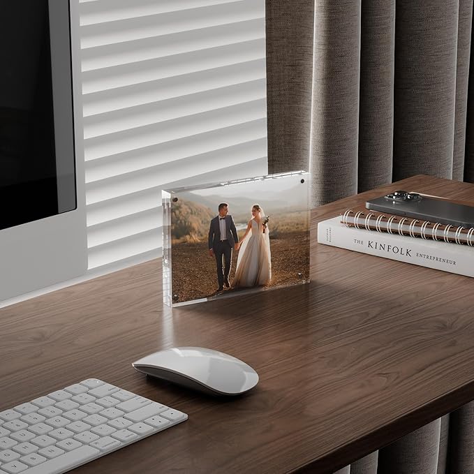 4x6 Acrylic Picture Frame 3 Pack, 20mm Thick Magnetic Double Sided Display 20% Thicker- Frameless Clear Transparent Photo Frame for Desktop/Tabletop, Self Standing with Microfiber Cloth