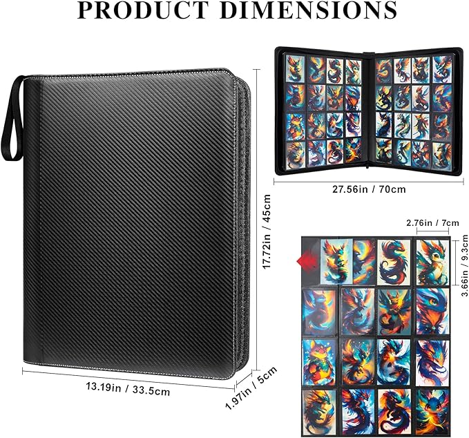 Trading Card Binder 16 Pocket with Display Window, 1024 Cards Capacity Card Binder, Waterproof PU Leather Photocard Baseball Card Binder for MTG, TCG, Sports Cards, Black