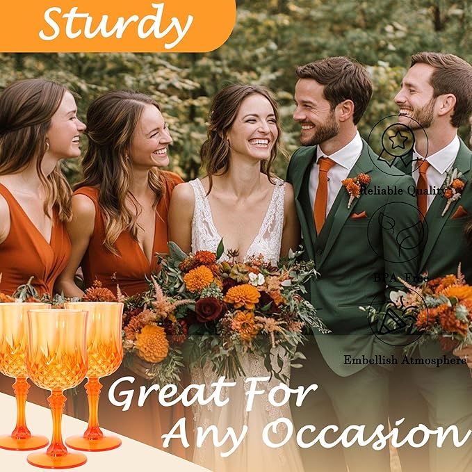 Plastic Wine Glasses，Plastic Goblets Vintage Style Cordial Drinking Glasses for Wedding Reception, Halloween Grand Event Party Supplies (48, Pumpkin orange)