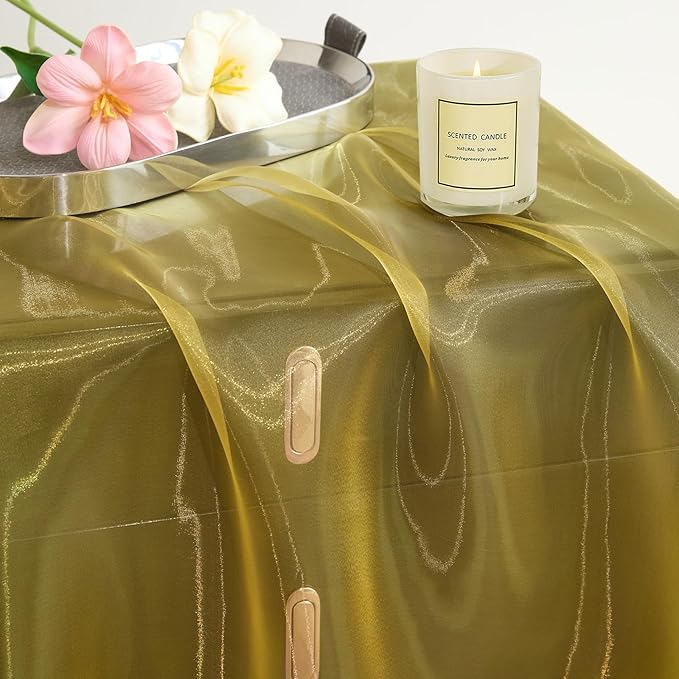 P Pothuiny Sheer Organza Fabric by The Yard, 10 Yards x 60 Inch Wide Bridal Gold Organza Tulle Fabric Roll Shiny Gauze Fashion Dress Sewing Craft for Wedding Party Decorations Backdrop