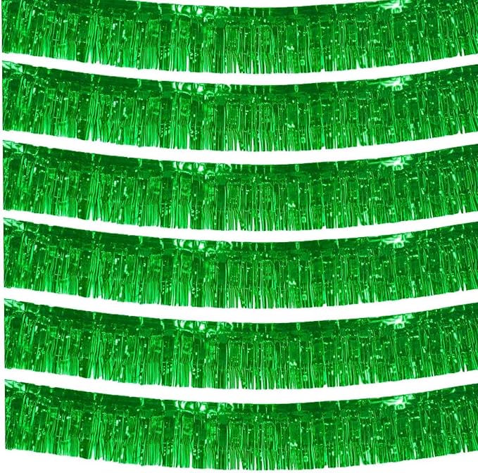 We Moment 6 Pack 10 Feet Green Foil Fringe Garland Streamers Metallic Tinsel Banner Wall Hanging Fringe Curtain Glitter Backdrop Banner for Parade Floats Birthday Bachelorette Green Party Decorations