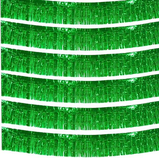 We Moment 6 Pack 10 Feet Green Foil Fringe Garland Streamers Metallic Tinsel Banner Wall Hanging Fringe Curtain Glitter Backdrop Banner for Parade Floats Birthday Bachelorette Green Party Decorations
