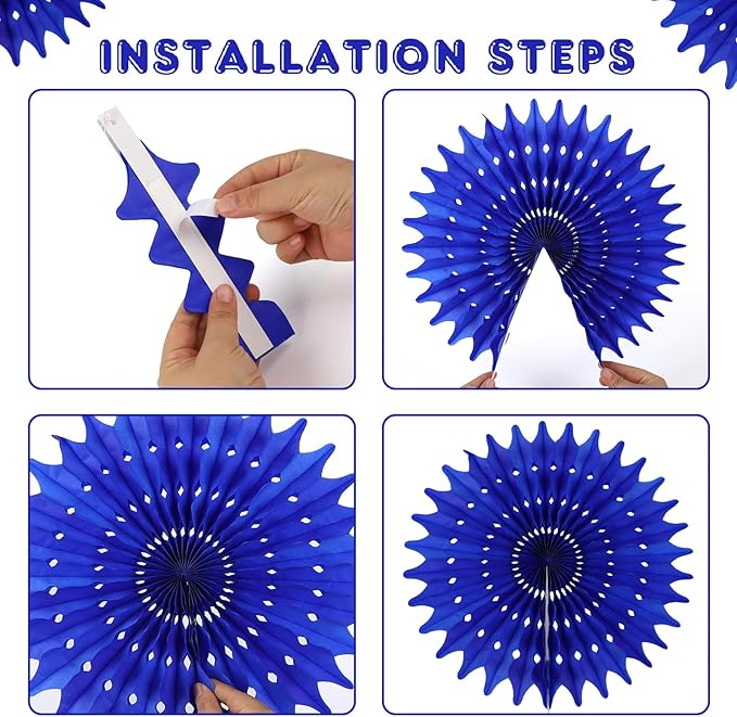 BestoFun 12PCS Paper Fans Blue Party Decorations Tissue Paper Flowers Decorations for Girl Groovy Birthday Baby Shower Wedding Bachelorette Room Wall Hanging Décor