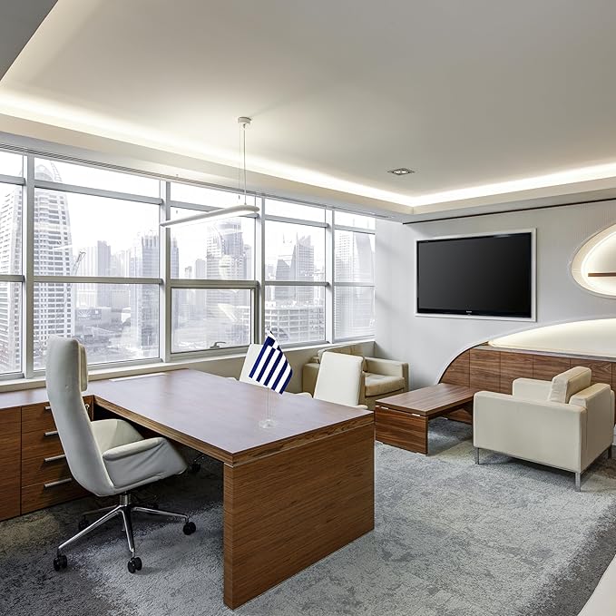 Greece Desk Flag, Greek Table Office Flag with Metal Pole and Stand Base, International Country Flags, Festival Event Celebration, Classroom Meeting Desktop Decor (Greece)