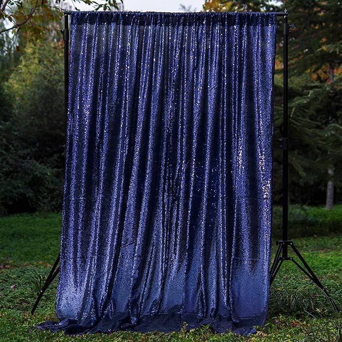 Navy Blue Sequin Backdrop Curtains 2 Panels 2FTx8FT Glitter Navy Blue Drapes Photo Backdrop Party Wedding Baby Shower Backdrops Sparkle Photography Background Curtains