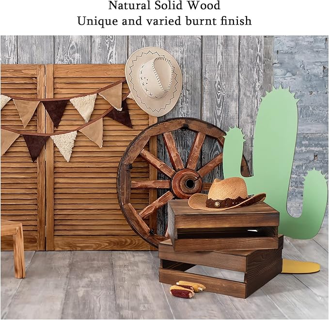 Sieral 4 Pieces Wood Cupcake Display Stand Decorative Dessert Appetizer Cake Stand Risers Wooden Crate Rustic Cake Risers for Storage for Party Christmas Halloween Wedding Decor(Burnt Wood)