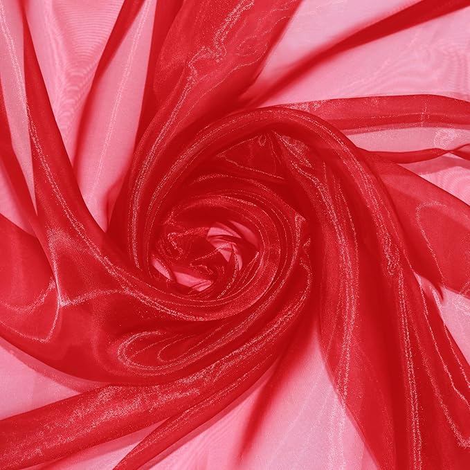 P Pothuiny Sheer Organza Fabric by The Yard, 10 Yards x 60 Inch Wide Bridal Red Organza Tulle Fabric Roll Shiny Gauze Fashion Dress Sewing Craft for Wedding Party Decorations Backdrop