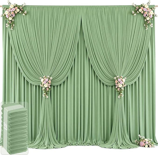 50ft x 12ft Sage Green Backdrop Curtains Wrinkle Free Backdrop Curtain for Wedding Parties Green Fabric Backdrops Drapes Back Drop Cloth Bridal Shower Stage Curtains Wedding Decorations for Reception