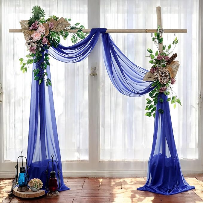 MDS Halloween Chiffon Draping Fabric - 2 Panel, 30" Wide x 100ft Long - Sheer Spooky Arbor & Canopy Drapery for Haunted House Backdrops, Party Ceilings, DIY Costumes & Themed Events - Royal Blue