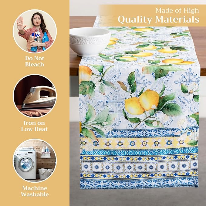 Maison d' Hermine Table Runner 100% Cotton Double Layer Table Runners 72 inches Long Decorative for Home Kitchen Dining Party Baby Shower Wedding Bridal Shower Spring Summer (Citrus, 14.50" x 72")