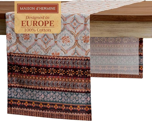 Maison d' Hermine Table Runner 100% Cotton Single Layer Table Runners 72 inches Long for Thanksgiving Christmas Decorations Home Kitchen Dining Party Wedding (Fair Isle, 14.5" x 72")