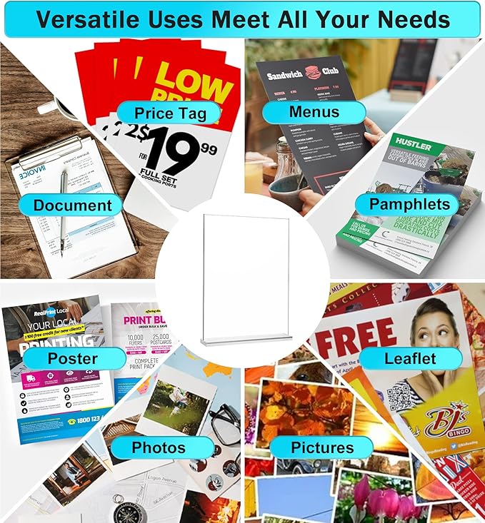8 Pack Acrylic Sign Holder 8.5 x 11 Vertical, Clear T Shape Table Menu Display Stand, Multi-function Plastic Double-Sided Paper Picture Frames Flyer Document Holder for Displaying