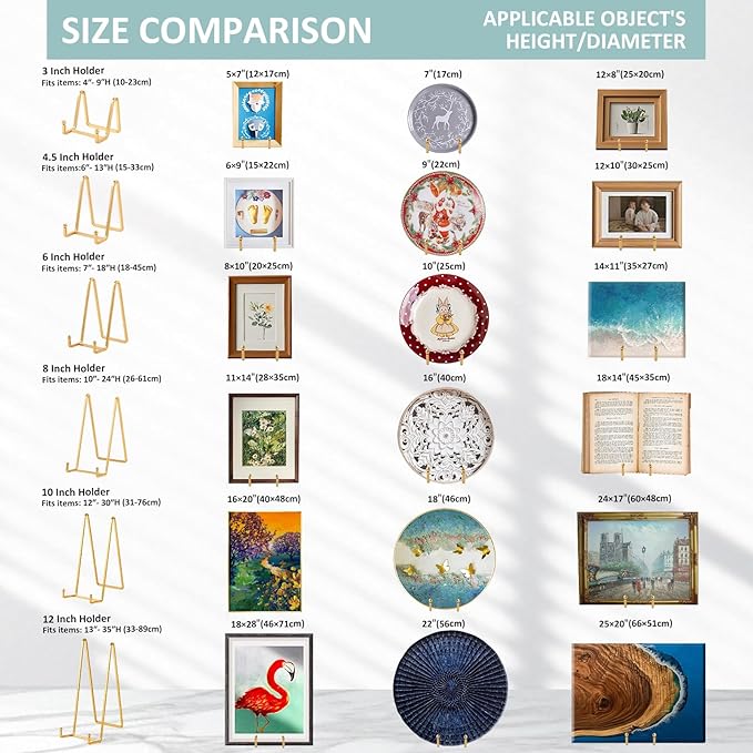Large Plate Holder Display Stand - 10 inch Tall Plate Stands for Display - Metal Picture Frame Stand - Big Tabletop Easel Stand for Decorative Plates | Platter | Book | Plaque | Tile - 2 Pack - Gold