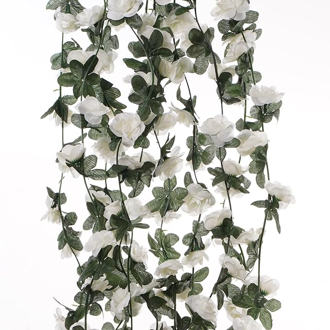 10 Pcs 82FT Flower Garland, Artificial Rose Garland Flowers Plants Fake Flower Hanging Rose Ivy, Birthday Party Valentine's Day Wedding Wall Arch Decor（White）