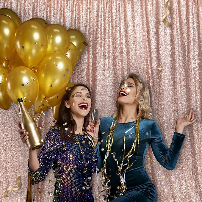 PartyDelight Rose Gold Sequin Backdrop Photography Curtain Special Events Party 8Ftx8 Ft