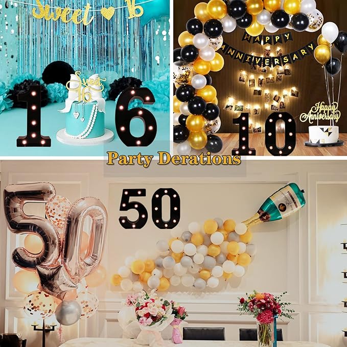 Light Up Black Alphabet Marquee Number Sign LED Marquee Number Lights Sign for Night Light Home Bar Christmas Lamp Birthday Party Wedding Decoration 8