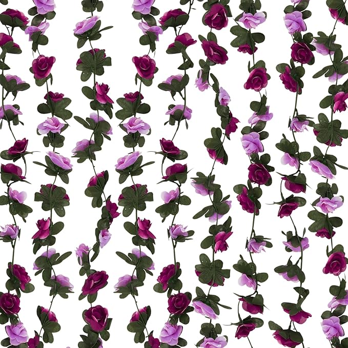 8 Pcs 65.6 Ft Flower Garland Rose Vines, Rose Garland for Decoration, Flower Vine for Room Table Birthday Wedding Party Garden Wall Decor