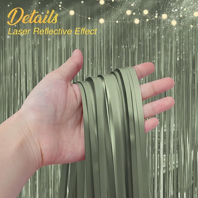 2 Pack Metallic Lime Green Fringe Backdrop, 3.2x8.2ft Shining Foil Tinsel Curtains, Birthday Party Decorations Door Streamers for Halloween, Christmas, Wedding, Graduation, Holiday, Theme Events