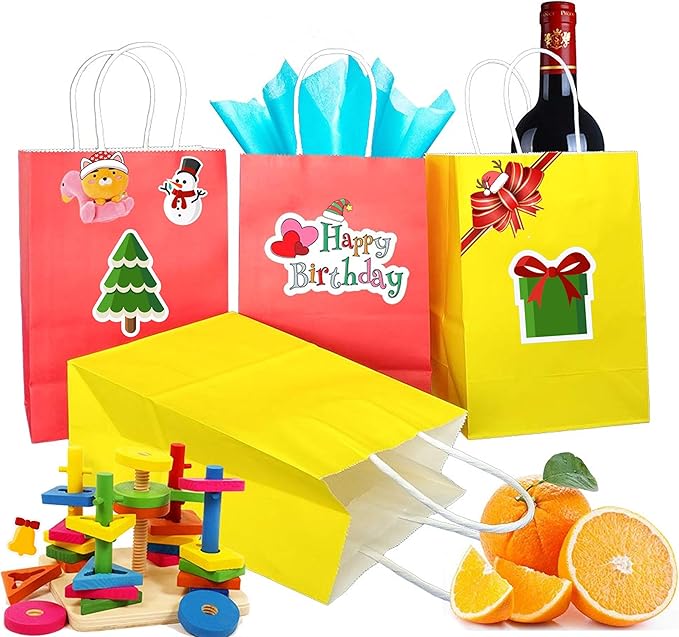 25 PCS Small Gift Bags Blue Kraft Paper Bags with Handles for Party Favors (8.2 x 6 x 3.1 In)