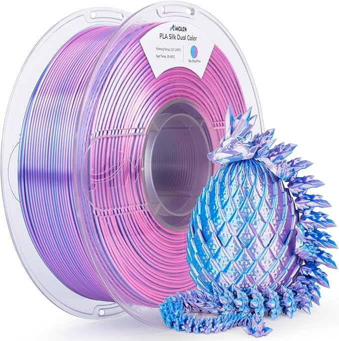 AMOLEN Silk PLA 3D Printer Filament, Dual Color Sky Blue Pink PLA 1.75mm, Shiny Color Change Filament 3D Printing PLA Filament for Most FDM 3D Printer, 1kg Spool(2.2lbs)