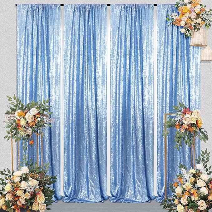 Juya Delight Sequin Backdrop Curtain,4PCS 2FTx8ft Glitter Backdrop Curtain for Party,Birthday,Christmas Wedding Decoration,Baby Blue