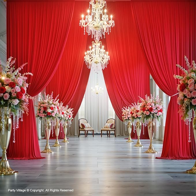 PartyVillage 10ft×15ft Red Backdrop Curtain for Wedding Parties, 2 Panels Wrinkle Free 15 FT Long Polyester Photo Backdrop Drapes Back Drop Cloth for Birthday Photography Background