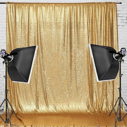 Gold Sequin Backdrop 8FTx8FT NO See-Through Photobooth Backdrop Curtains for Birthday, Party, Wedding Decoration