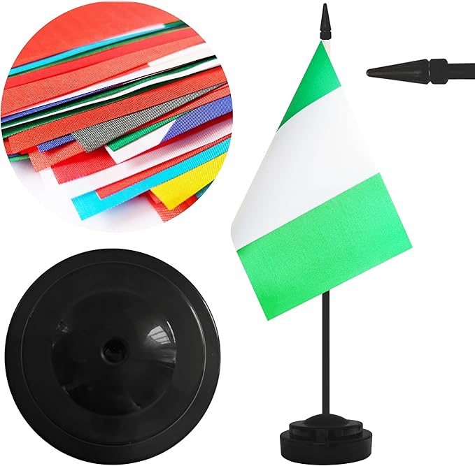 2 Pack Nigeria Desk Flag Set, Nigerian Desktop Small Miniature Table Office Flag with 12" Black Pole and Black Base, Offices, Classroom, Home, Festival Decoration (Nigeria)