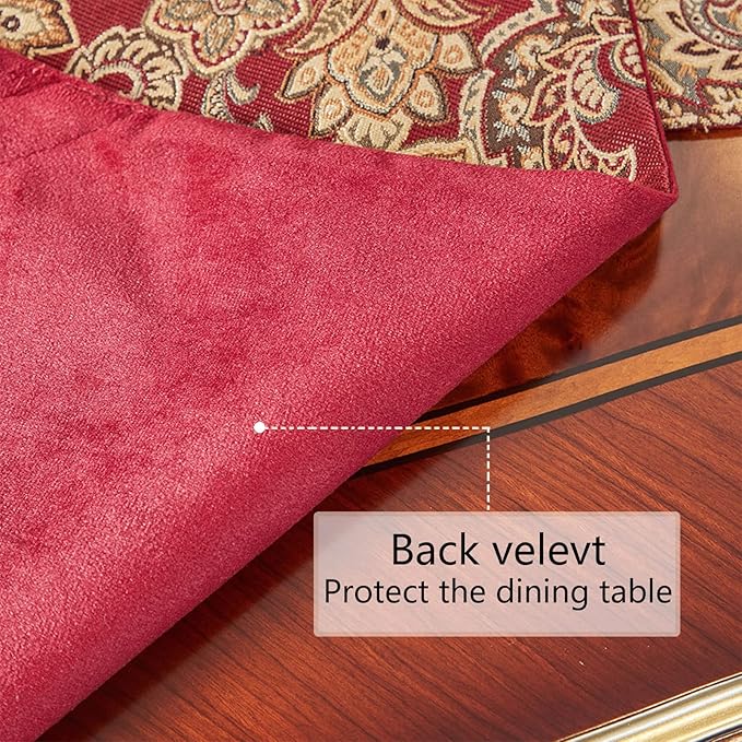 Luxury Vintage Table Runner 120 inches Long Embroidery Jacquard Fabric with Multi-Tassels Table Runners for Dining Room Dresser Wedding Christmas Thanksgiving Party Decorations (Red, 12X120inch)