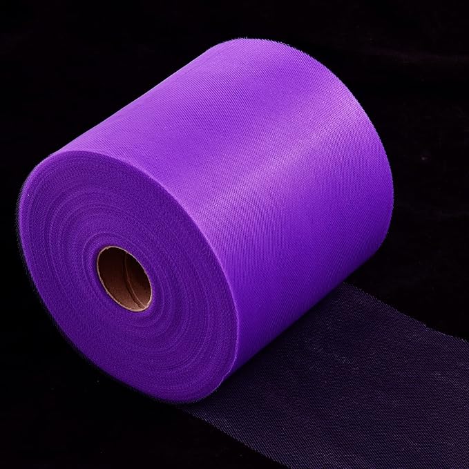 Tulle Fabric Roll, 6” by 200 Yards (600FT) Tulle Organza Fabric Spool for DIY Tutu Skirt Baby Shower Decor Wedding Backdrop Crafts Birthday Party Supplies(Dark Purple)