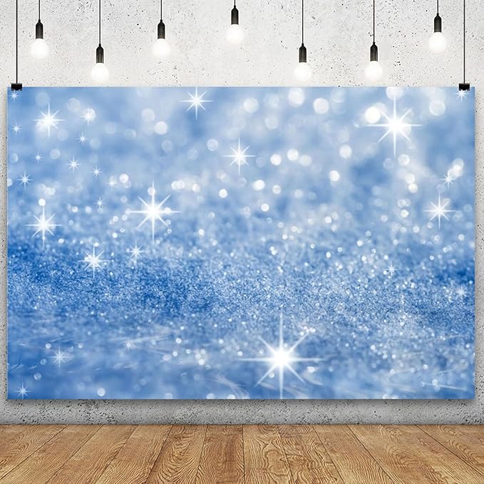 YongFoto Silver Blue Glitter Backdrop 6x4ft Silver Light Spots Blue Sequin Bokeh Photography Background Birthday Bridal Shower Wedding Photography Background Party Banner Portraits Photoshoot Props