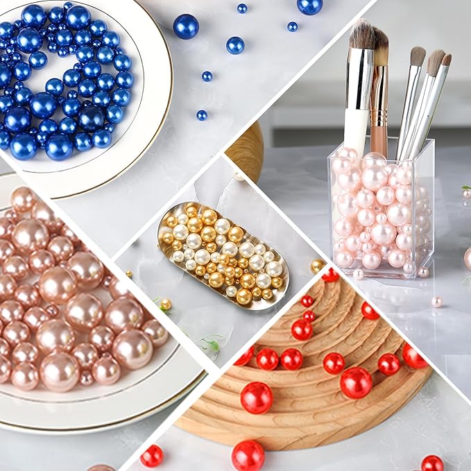 260Pcs Red Glossy Beads for Centerpiece Decor, Artifical Pearls Vase Filler, Makeup Brush Beads, No Hole Round Pearl Beads for Wedding Birthday Christmas Party Home Decor(18mm 14mm 6mm)