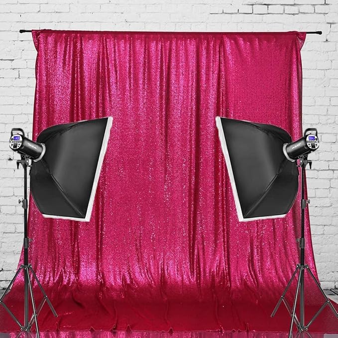 Poise3EHome 8FT x 10FT Sequin Photography Backdrop Curtain for Party Decoration, Hot Pink